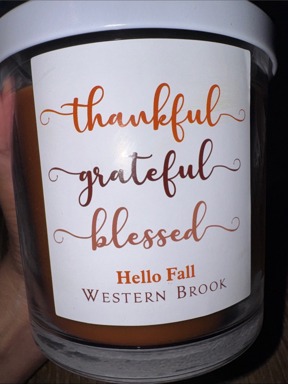 'Hello Fall' Thankful Grateful Blessed Candle - Orange